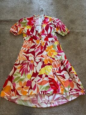 London Times Multicolor Floral Ruffle Midi Dress